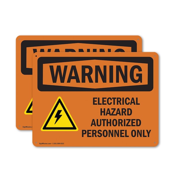 Signmission Electrical Hazard Authorized With Symbol OSHA Warning Sign, Plastic, 10in W x 7in L, 2PK OS-2PACK-WS-P-710-L-12584 - main